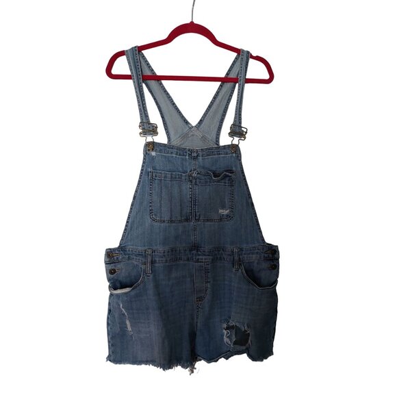 Mossimo XL Light Wash Distressed Overall Shorts - Picture 1 of 3